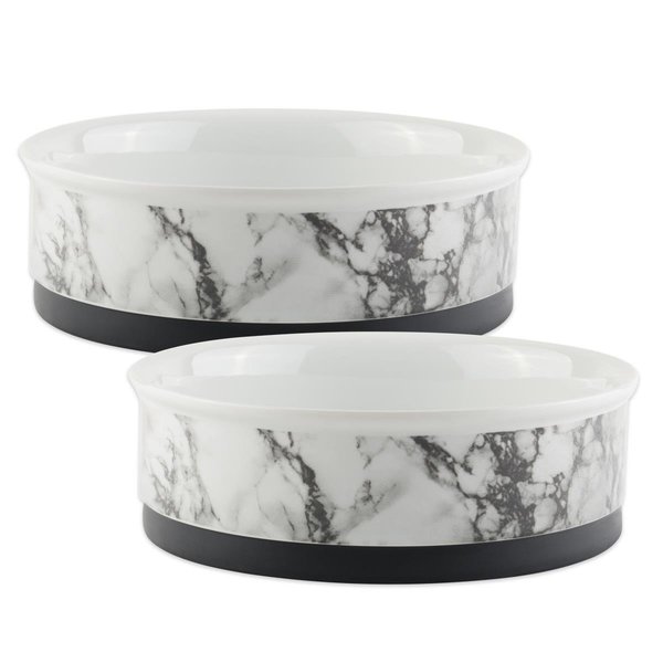 Mansbestfriend 6 x 2 in. White & Marble Pet Bowl - Medium - Set of 2 MA2567510